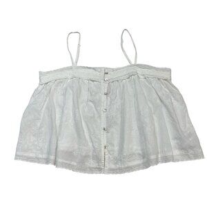 Shabby‎ Chic Top Womens S White Eyelet Cropped Tank Crochet Trim Boho Hippie